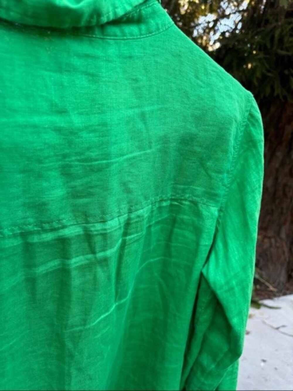 Tahari (M) Kelly Green 100% Linen Mini Shirt Dress or Beach Coverup - Picture 8 of 9
